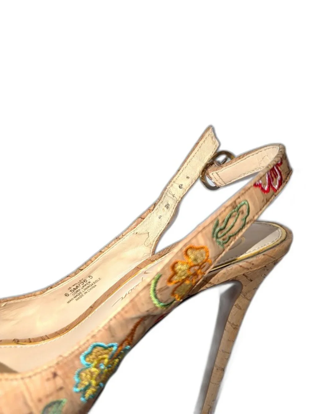 Jessica Simpson | Willey Slingback Embroidered Cork Heels Pumps | Size 6.5